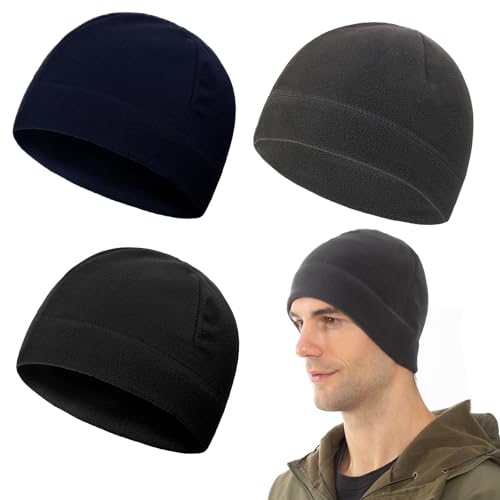 BORISCA 3 PCS Bonnet de Nuit Homme Femme, Running Bonnet de Sport en Polaire pour Sport, Chimio, Sommeil, Casque Moto (Noir, Gris, Bleu Marine)