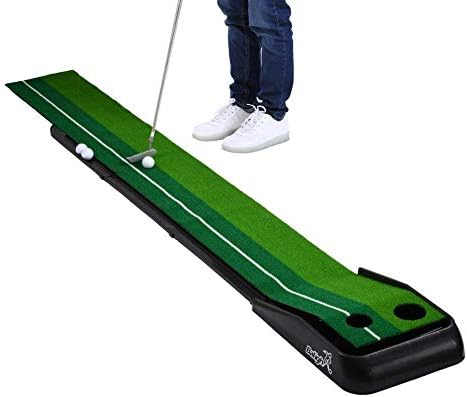 Greatlizard Golf Putting Green Mat Indoor Outdoor Portable Golf Mat Auto Ball Return Function with 3 Ball and 1 Putter Putting Trainer Mat Dual-Track ProEdge