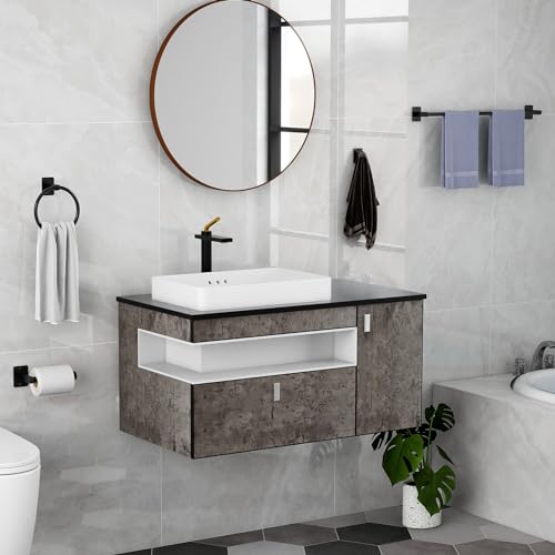 Matte Black Bathroom Accessories Set, KLJKPA 4 Pieces Bathroom Hardware Set, 24 inch Towel Bar, Towel Racks for Bathroom, Robe Towel Hooks, Toilet Paper Holder Wall Mounted - Image 7