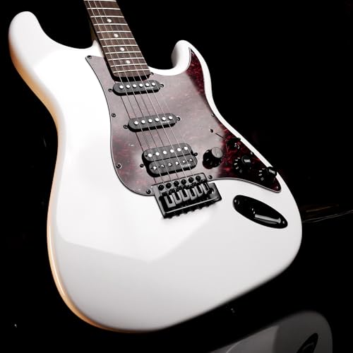 Image of SEST230 HSS Electric Guitar with Bag | Beginner Electric Guitar Kit with HSS Pickups, Basswood Body, Maple Neck & Rosewood Fretboard, Tremolo Bridge| Includes Padded Gig Bag & Allen Key (White)
