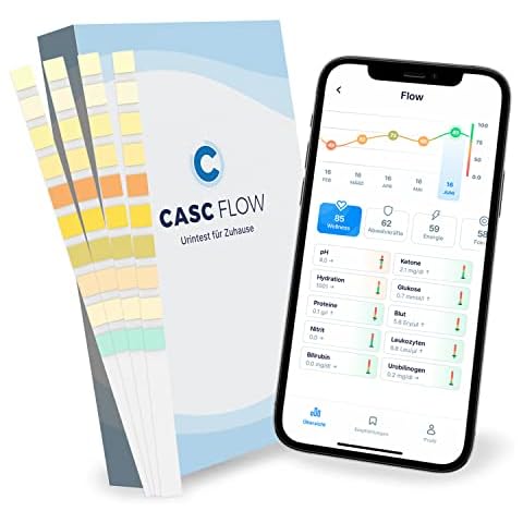 CASC Flow | Urin Teststreifen mit App - 10 Indikatoren - 4 x Urinteststreifen pro Set - Keto Sticks Urin, Ketone Messgerät, PH Wert Teststreifen Urin, Blasenentzündung Teststreifen Cover