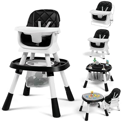 TODECARE Baby High Chair, 15 in 1 Convertible Highchair, Booster Seat, Building Block/Activity Table, Stool, Feeding Chair with Dishwasher-Safe Tray, High Chairs for Babies and Toddlers (Black)