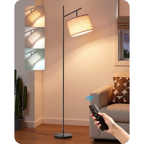 EDISHINE 64.7IN Floor Lamp with Remote, Dimmable & 5CCT, Modern Standing Lamp for Living Room, Foot Pedal Switch, Minimalist for Bedroom, Bulb Included, Black Black+Remote