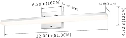 Miniatura 6 de mirrea Luces LED modernas de tocador de 32 pulgadas para baño, barra de luz cromada para espejo de 3 CCT ajustables accesorios de iluminación de