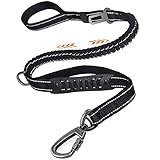 4FT-6FT Starke Hundeleine für Große Hunde mit Elastischer Ruckdämpfer und Starke Karabiner, Hunde Sicherheitsgurt fürs Auto, Reflektierende Leine mit Zwei Griffe-Gepolsterter für Schutz in Nachts