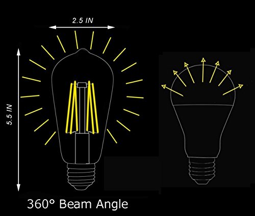 OMAYKEY 10W 5000K LED Edison Bulb (100W Equivalent) Daylight White Glow 1000 Lumens, E26 Base Vintage Edison ST64 Clear Glass LED Filament Light Bulbs, Non-dimmable, Pack of 3 - Thumbnail 3