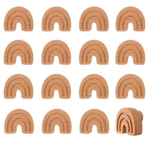 MOROBOR 12PCS Rainbow Shaped Wooden Knobs Single Hole Beech Wood Handles Wood Cupboard Cabinet Handle for Chest of Drawers with Screws