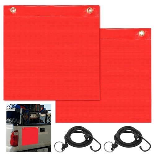 SKJJM 2 Stück Rote Warnflagge, Warnfahne für Überhängende Lasten Wasserdicht, 30x30cm, Warnflaggen mit Gummiseil Kupferschnallen Flagge für Auto Wohnwagen Anhänger Fahrradträger