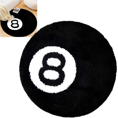 Chiziyixin 8 Ball Rug 60cm Black Circle Rug Anti-Slip Flocking Floor Mat Soft Bath Mat Aesthetic Washable Billiard Ball Carpet Area Round Cool Rugs for Bedroom Living Room Bathroom Decoration (60cm)