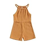 Xiaodriceee Toddler Baby Girl Summer Overalls Shorts Sling Strap Ribbed Solid Color Jumpsuit Romper