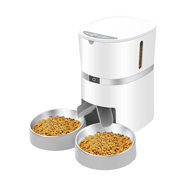 Automatic Cat Feeder, WellToBe Pet Feeder Food Dispenser for Cat & Small Dog with Two-Way Splitter and Double Bowls, up to 6 Meals with Portion Control, Voice Recorder – Battery and Plug-in Power Automatic Cat Feeder, WellToBe Pet Feeder Food Dispenser for Cat & Small Dog with Two-Way Splitter and Double Bowls, up to 6 Meals with Portion Control, Voice Recorder – Battery and Plug-in Power