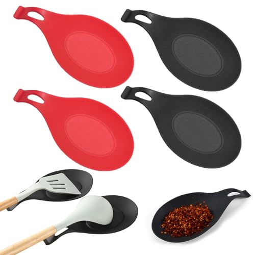 El Mejor Listado de Reposa Cucharas del mes. 49 4 Porta Cucharas de Cocina Reposapiés de Silicona, Soporte para Cucharas de Cocina para Utensilios de Cocina para Estufa, Reposabrazos de Silicona para Cuchara, Soporte para...