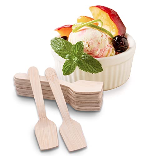 Mini Bamboo Spoons, Zhuzhiyuan 3.8 Inches - 100 Pack Compostable Ice Cream Spoons, For Jelly/Pudding/Yogurt/Desert/Cake/Tasting #TOP7