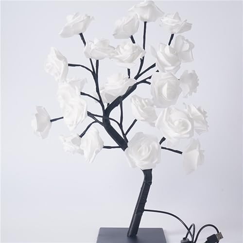 LED Desk Lamps White Rose Flower Tree Lamp Tree Night Light Centerpiece Fairy USB for Mother's Father's Day Home Bedroom Valentines Christmas Day Easter Wedding Party Decor LED Desk Light (White) - Image 2