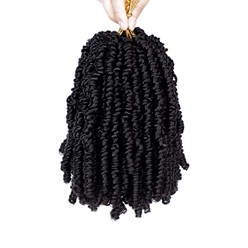 6Pack Short Curly Pre Twisted Crochet Braids Hair 8inch Black Passion Twist Hair 15Strands/Pack Synthetic Bob Spring Twist Braiding Hair Extensions(1B#)