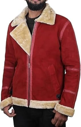 Mens Red Spirited Ryan Reynolds Leather with Faux Fur Jacket
