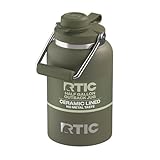 RTIC Half Gallon Outback Jug, Stainless Steel, Ceramic Lined Insulated Water Bottle with Lid and Handle, BPA-Free, Double Wall Vacuum Insulation, Olive