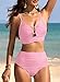 Herseas Ribbed Two Piece Bikini High Waisted V Neck Spaghetti Straps Swimwear Push Up Full Coverage Bathing Suit Beach Vacation Clothes for Women Pink Small