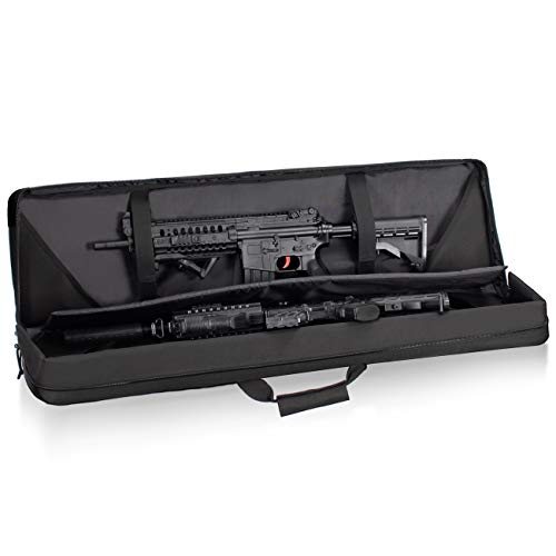 HUNTSEN Double Rifle Bag Soft Outdoor Tactical Carbine Cases Padded Gun Case Bag 36” with Adjustable Sling, Multiple Pouches
