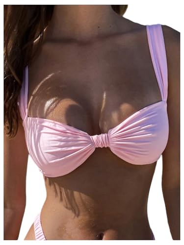 WDIRARA Women's Ruched Bikini Top Wide Straps Sexy Swimsuit Bathing Suit Tops
