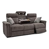 Seatcraft Hawke Home Theater Seating - Performance Fabric - Power Recline - Powered Headrests - Matching Pillows - USB Charging - Cup Holders (Sofa with Fold Down Table, Jasper Tan)