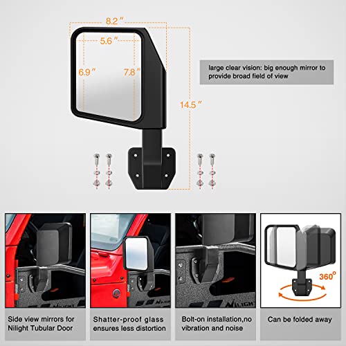 Image of Nilight Off Road Front Tubular Doors with Side View Mirrors for JL JT | for 2018 2019 2020 2021 2022 2023 2024 2025 2026 Wrangler JL 2020 -2026 Gladiator JT 2 Door Only