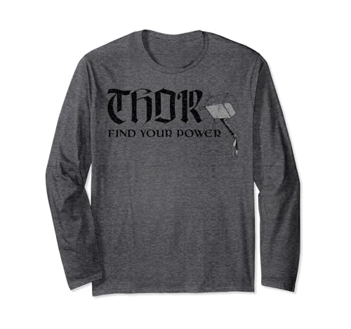 Marvel Thor Find Your Power Hammer Text Manche Longue