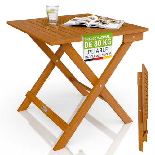 Juskys® Table d'appoint extérieur Zadar S - Meuble Compact & Pliable en Acacia traité, Durable, 46x46x46 cm, idéal Espace Balcon et terrasse