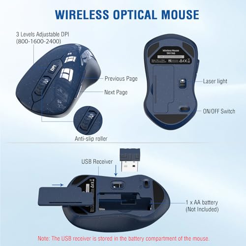 Image of Wireless Keyboard and Mouse Combo, EDJO 2.4G Full-Sized Ergonomic Computer Keyboard with Adjustable Wireless Mouse for Windows, Mac OS Desktop /Laptop /PC(Galaxy Blue) (Galaxy Blue)