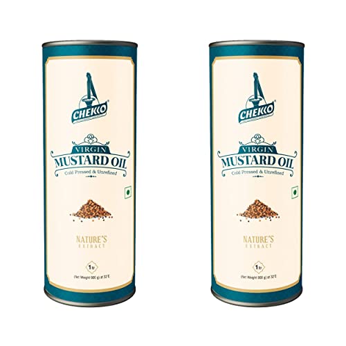 Chekko Kachi Ghani Cold Pressed Virgin Mustard Oil , 100% Natural, Pure & Wood Pressed for Cooking, Skin Care, Joint Pain Remedy and a Healthy Heart ( 1 LTR / 5 Liters ) (2 Litres)