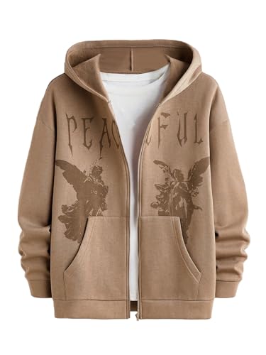 SOLY HUX Men's Graphic Zip Up Hoodies Streetwear Jacket Letter