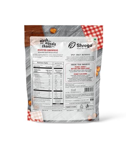 Image of SHREGO Mirch Masala Roasted Chana, Snack and Namkeen, Vacuum Packed (150 Gm)