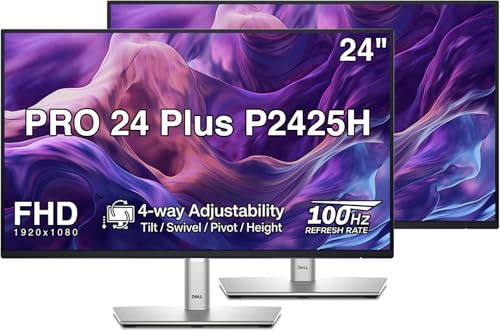 Image of Dell PRO 24 Plus P2425H 24 inch FHD IPS Monitor 2 Pack | 4-Way Adjustability Tilt /Swivel /Pivot /Height, Anti-Glare, Flicker Free, 250 nits, VESA Mount, Displayport, HDMI, Black /Silver