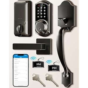 Veise VE06-H Smart Front Door Lock Set, App Control, Keyless Entry Deadbolt with Lever Handle, Electronic Digital Touchscreen Keypad, Auto Lock, Easy Install, Matte Black