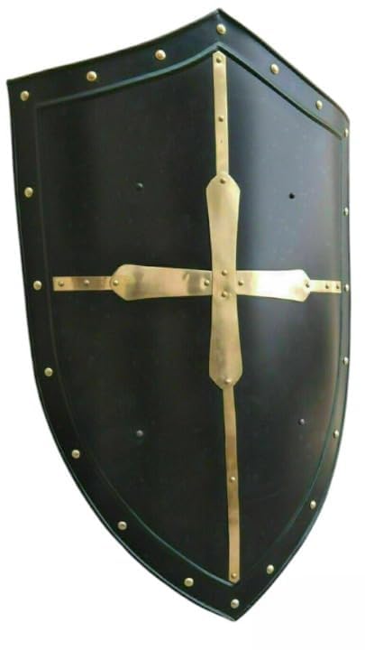 28"" Hand Forged Gothic Layered Steel Cross Shield Medieval Battle Armor Heater Shield., Black