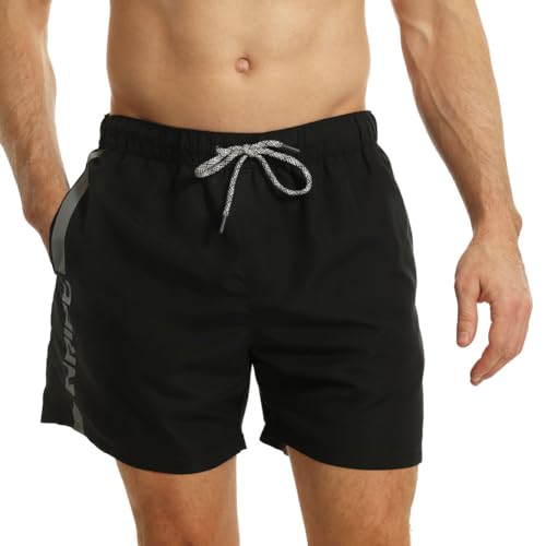 RIPT Essentials Bañador para hombre Shorts de Baño con Protección Solar UV 50 de Secado Rápido, Negro/Gris, M