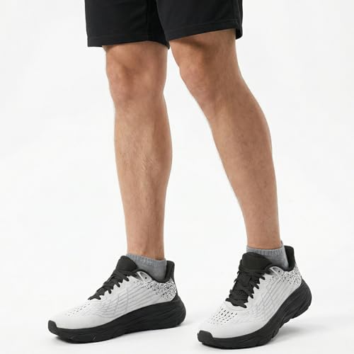 Image of Men's Slip on Walking Sneakers - Lightweight Running Shoes - Cushioned Comfort for Gym, Training, Tennis, Workout - Athletic Fashion - Black /Beige Size 6.5-13