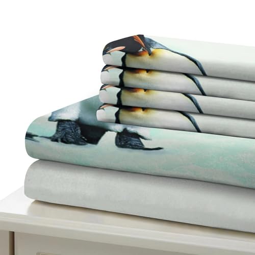 Housse de couette pingouins 140x200 parure lit single microfibre