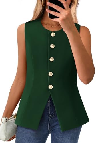 BTFBM Summer Sleeveless Blazer Vest For Women Dressy Button Down Round Neck Business Casual Outfits Work Suit Vests Tops