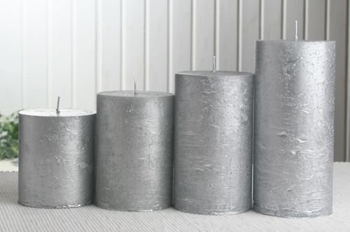 CandleCorner Rustik-Kerzen Adventsset, groß, 7 cm Ø, Silber-metallic