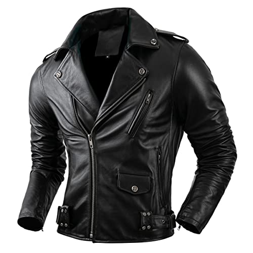 Men’s Brando Biker Black Genuine Cowhide Motorcycle Rider Asymmetric Outfit Fashion Leather Jacket