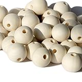 30mm Wood Beads 50pcs Round Wooden Spacer Beads Unfinished Natural Wood Loose Beads with Hole - Ideal for DIY Crafts and Decorations