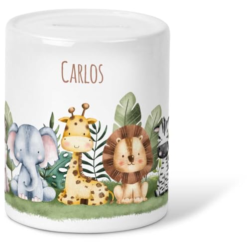 GRAVURZEILE Tirelire pour enfants - Groupe d'animaux design - Personnalisable - Cadeau pour garçons et filles pour anniversaire, communion - Cadeau pour...