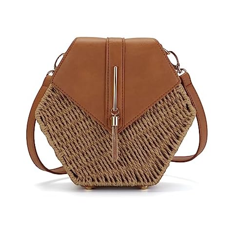 MAXWISE Handwoven Round Bag Natural Chic Crossbody Handbag Summer Beach Bag Female Small Purse Cover