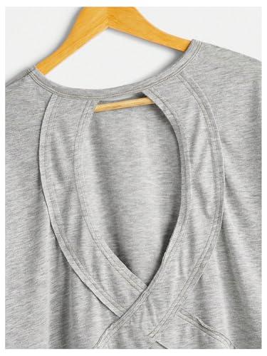 Image of SOLY HUX Women Open Back Tops Workout Backless Tee Casual Athletic Shirts Short Sleeve Oversized Gym T Shirt