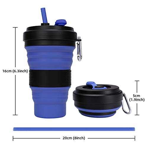 Darunaxy Collapsible Travel Cup - 1 Pack Silicone Folding Camping Cup Sport Bottle With Lids - Expandable Scald-Proof Drinking Cup - 19 Oz Portable Bottle(Blue) #TOP1