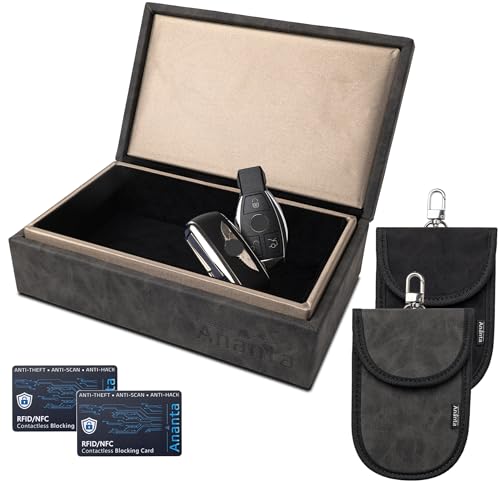 Ananta Faraday Box for Car Keys – Luxury RFID Signal Blocking Key Box, Magnetic Close, Twin Faraday Pouches & RFID Cards (Grey)