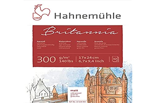 Hahnemühle 10628983 Britannia Watercolour Block Watercolour Pad - 300gsm 12 Sheets,17 x 24 cm
