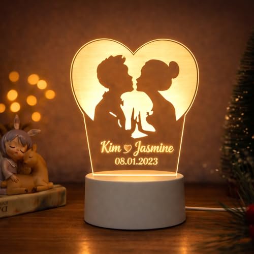 Image of Customized 3D Lamp for Couples - Personalized LED Night Light with Names, Unique Gift for Husband Wife, Custom Romantic Decor for Birthday, Wedding, or Valentine (Couple Lamp)