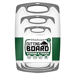 Freshware Cutting Board with Juice Grooves, Reversible, BPA-Free, Non-Porous, Dishwasher Safe, Kitchen, Set of 3, 16″L x 9.8″W x 0.3″Th